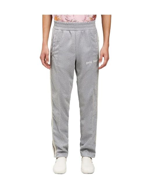 Palm Angels Blue Metallic Logo-Embroidered Track Pants for men