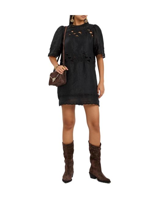 Isabel Marant Black Floral-Embroidered Ramie Mini Dress