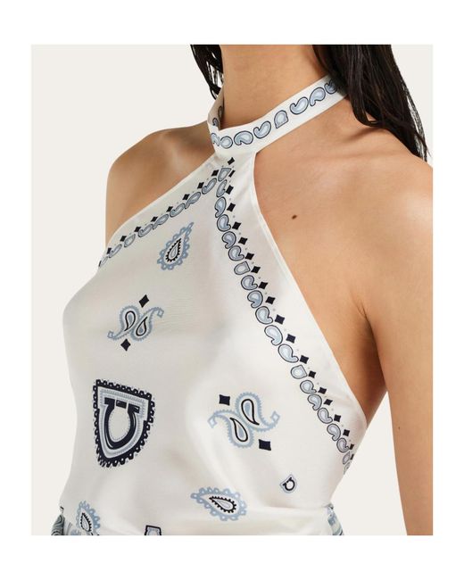 Ferragamo White Arabesque-Print Silk Blouse