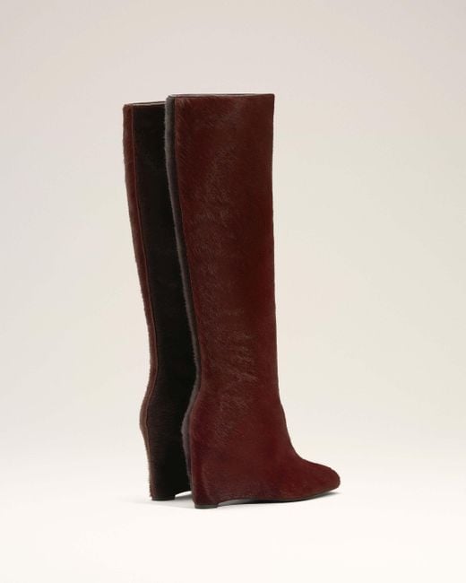 AMI Brown Square Toe Wedge Knee-High Boots