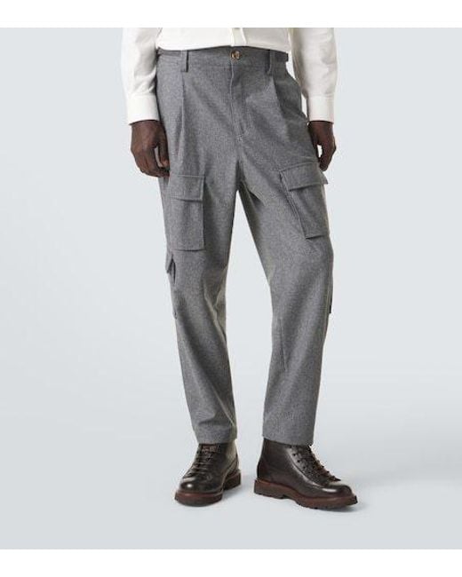 Brunello Cucinelli Gray Virgin Wool Cargo Pants for men
