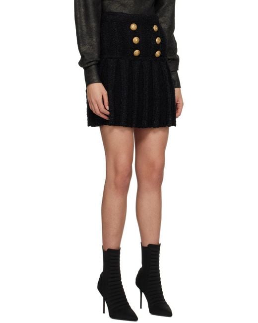 Balmain Black Buttoned Pleated Skirt