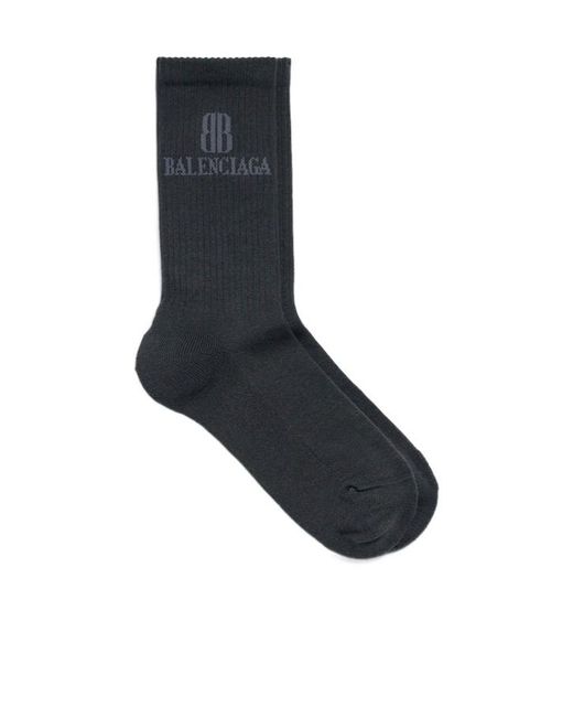 Balenciaga Black Logo Embroidered Ribbed Socks