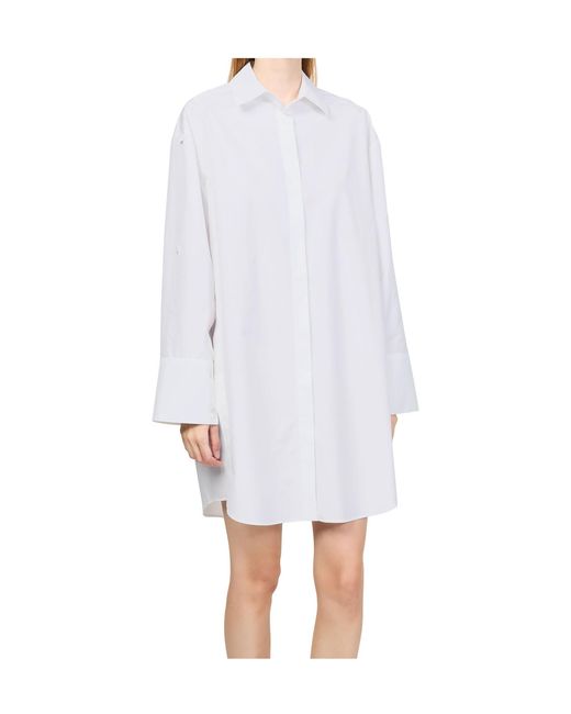 Loewe White Lapel Long-Sleeved Dress