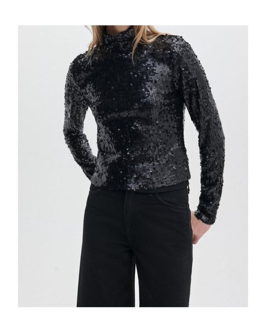 Rag & Bone Black Lucy Sequined Turtleneck Top