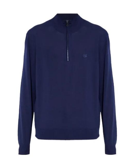 Etro Blue Zip-Up Logo-Detail Sweater for men