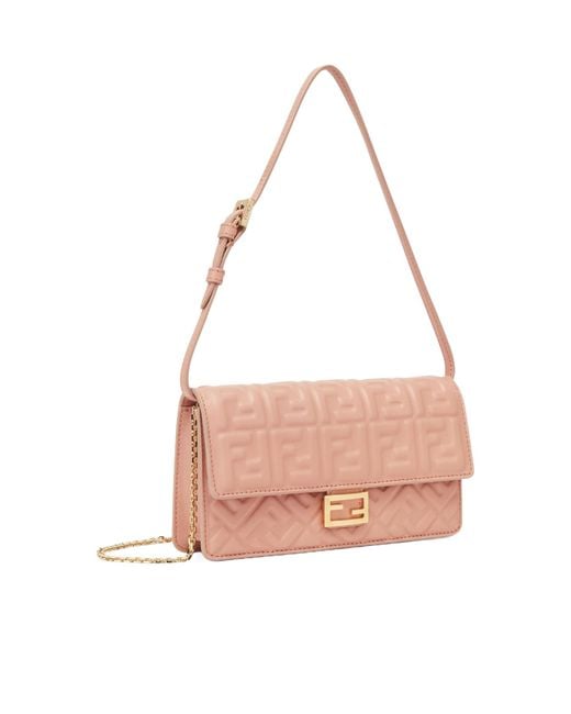 Fendi Pink Baguette Compact Chain Wallet