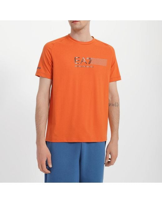 EA7 Orange Line Logo Shoulder Collar T-Shirt for men