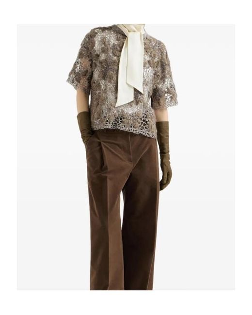 Brunello Cucinelli Multicolor Whispering Bloom Embroidery Knit T-Shirt