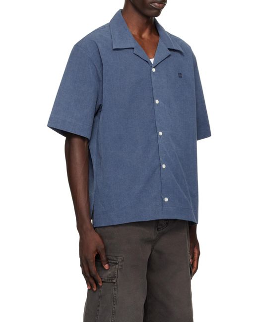 Givenchy Blue Logo Embroidered Short-Sleeve Shirt for men