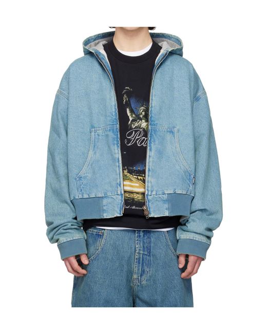 Vetements Blue Hooded Zip-Up Denim Jacket for men