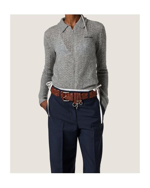 Miu Miu Gray Cashmere And Silk Cardigan