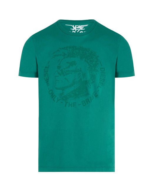 DIESEL Green Tonal Printed T-Shirt for men