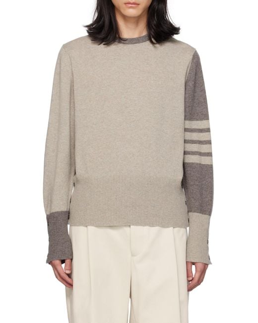 Thom Browne Gray Striped Knitted Crewneck Jumper for men