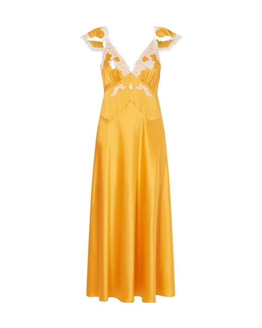 Doen Metallic Fiona Lace-Trimmed Silk-Satin Midi Dress