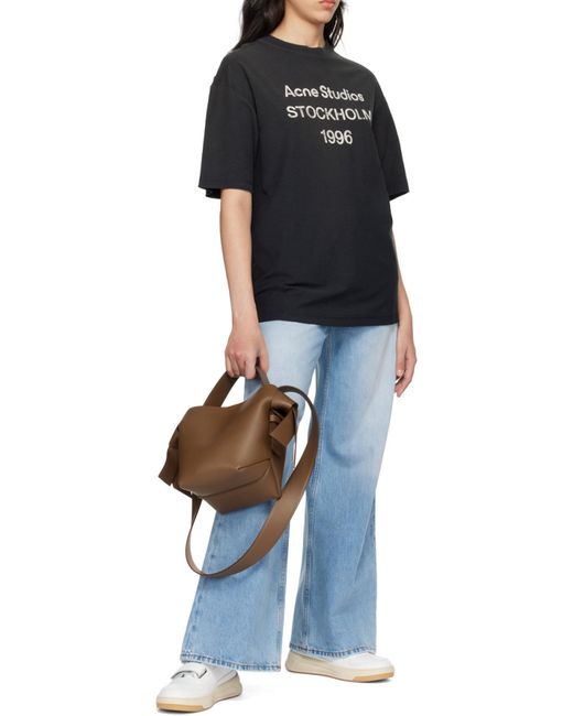Acne Black Logo Printed Crewneck T-Shirt for men