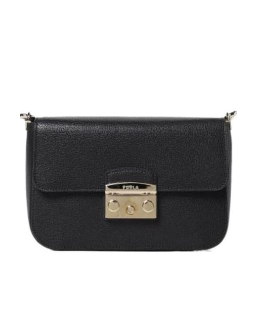 Furla Black Flip Stitch Detail Shoulder Bag