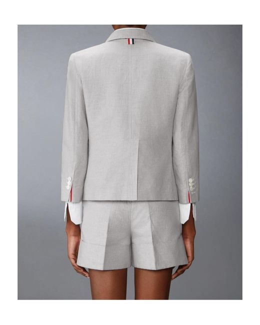 Thom Browne Gray Striped Cropped Blazer
