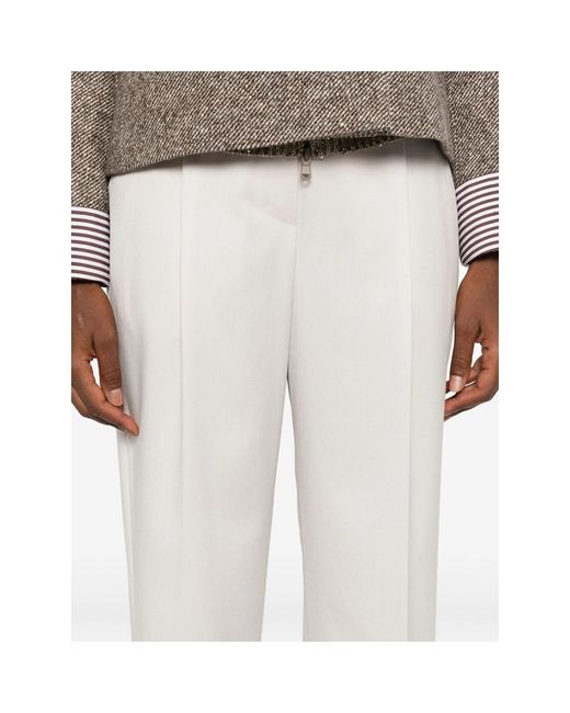 Brunello Cucinelli White Pleated Straight Leg Pants