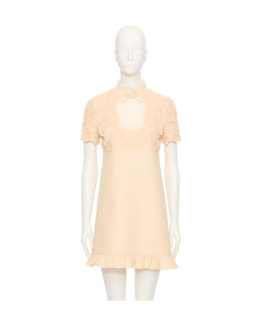 Valentino Natural Embroidered Crepe Couture Short Dress