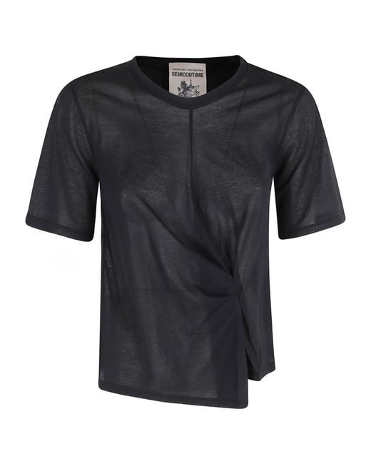 Semicouture Black Ophelia Twist-Detail Asymmetric T-Shirt