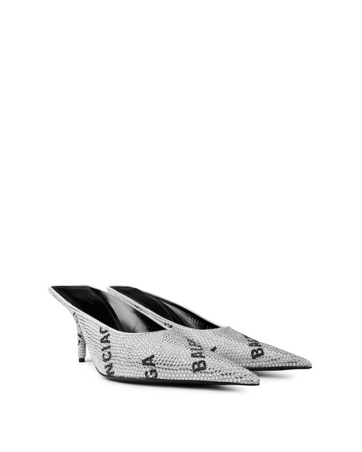 Balenciaga White Embellished Leather-Heeled Mules