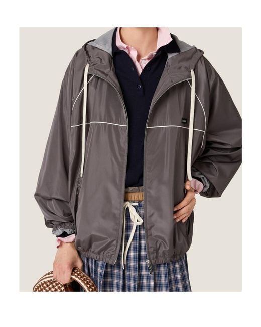 Miu Miu Gray Technical Silk Zipper Blouson Jacket