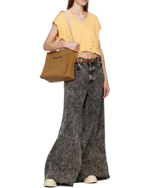 Marni Metallic Logo Embroidered Small Tote Bag
