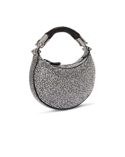 Balmain Gray Ebene Embellished Mini Hand Bag