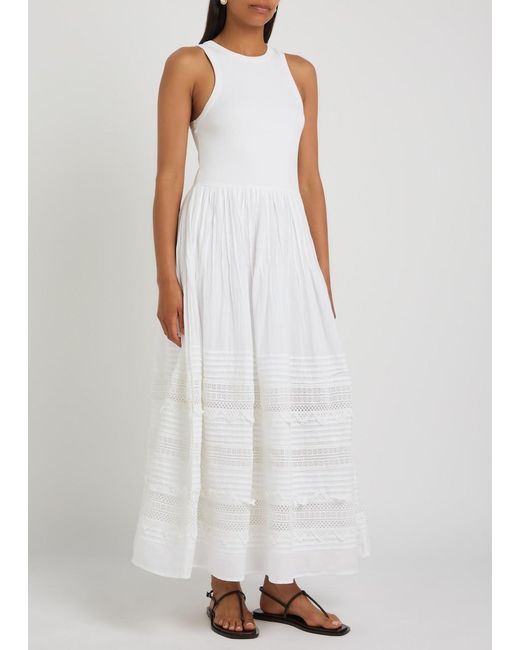 Polo Ralph Lauren White Embroidered Stretch-Cotton Midi Dress