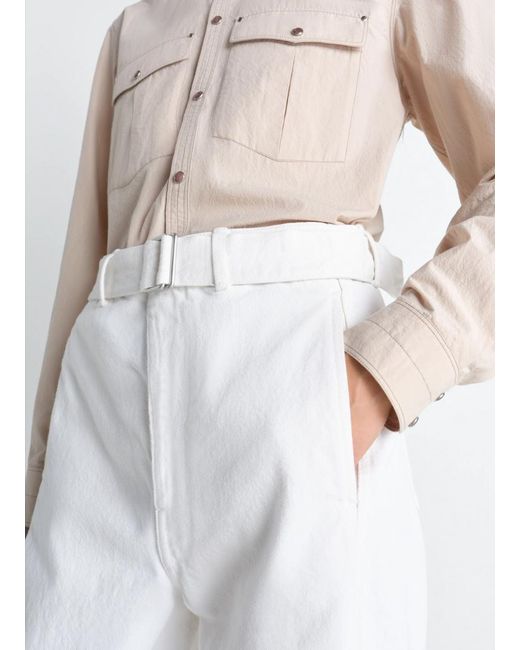 Lemaire White Twisted Belted Pants for men