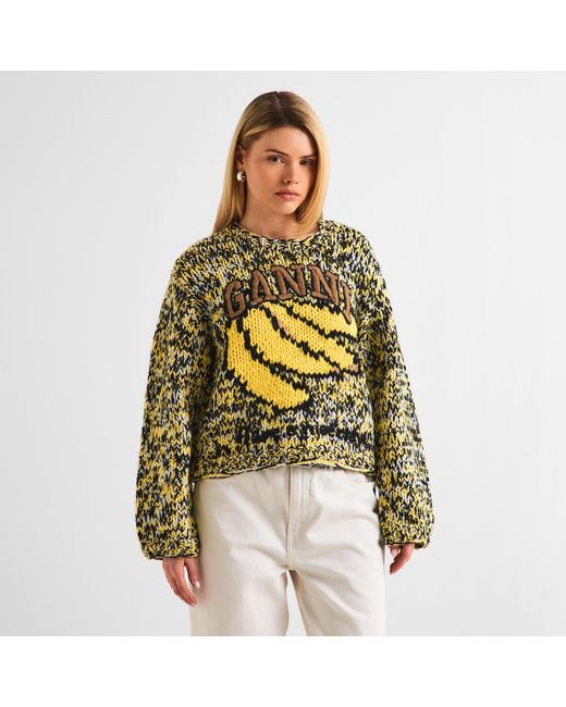 Ganni Yellow Crew Neck Knitted Top