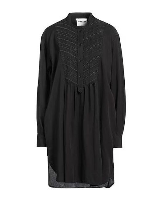 Isabel Marant Black Solid Color Embroidered Shirt Dress
