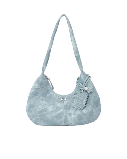 Ganni Blue Bleached Medium Hobo Bag