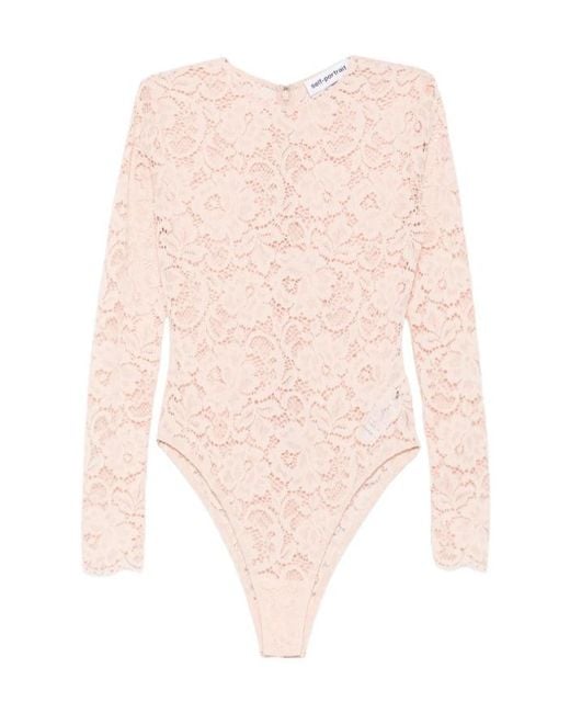 Self-Portrait Pink Floral Lace Bodysuit