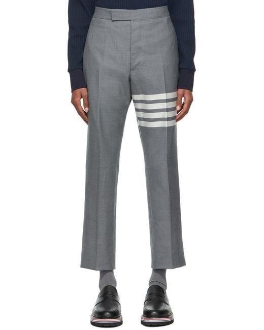 Thom Browne Gray 4-Bar Striped Trousers for men
