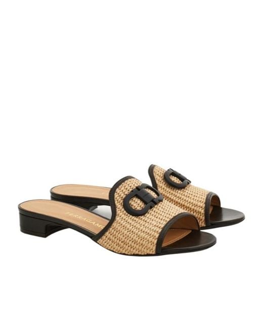 Ferragamo Metallic Gancini Ornament Low-Heel Slide