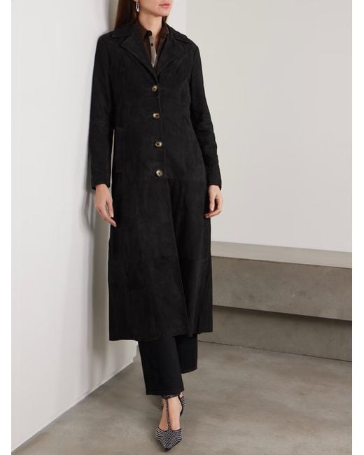Rixo Black Astraea Patchwork Suede Coat
