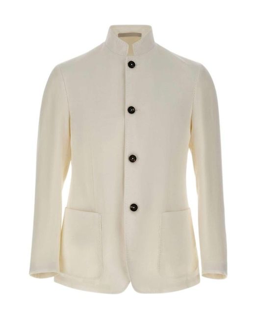 Eleventy White Stand Collar Buttoned Blazer for men
