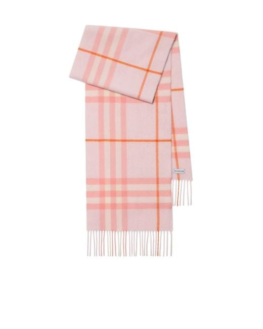 Burberry Pink Checked Fringed-Edge Scarf
