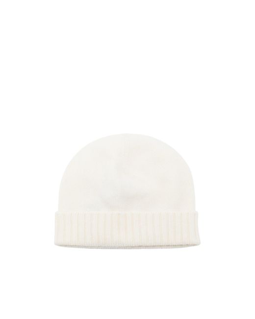 Malo White Fine-Knit Turn-Up Brim Beanie for men