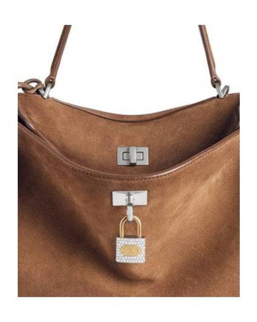 Balenciaga White Bb Padlock Bag Keychain