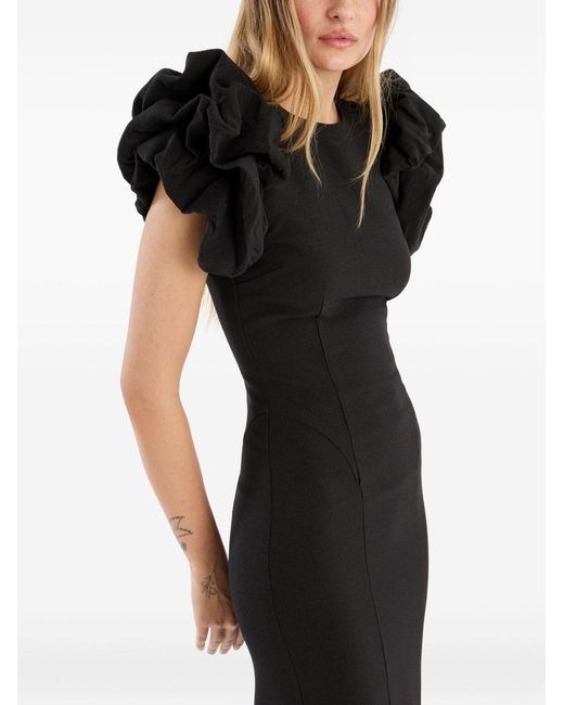 ROTATE BIRGER CHRISTENSEN Black Crepe Puff Sleeve Dress