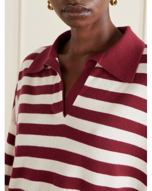 arch4 Red Victoria Striped Cashmere Polo Collar Sweater