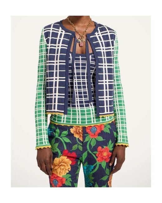 LaDoubleJ Blue Tie Front Checked Cardigan