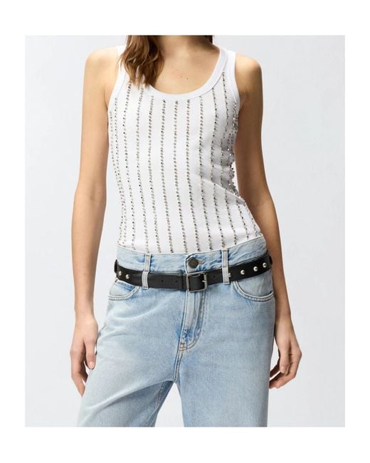 Pinko White Sleeveless Embellished Top