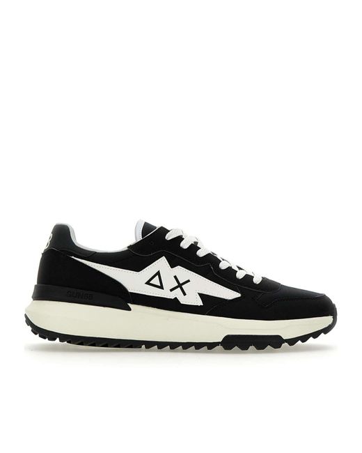 Sun 68 Black Lace-Up Low-Top Sneakers for men