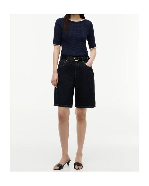 Tommy Hilfiger Blue High Rise Straight Denim Bermuda Shorts