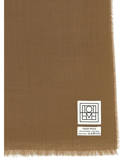 Totême  Brown Totême Logo Tag Frayed-Edge Scarf