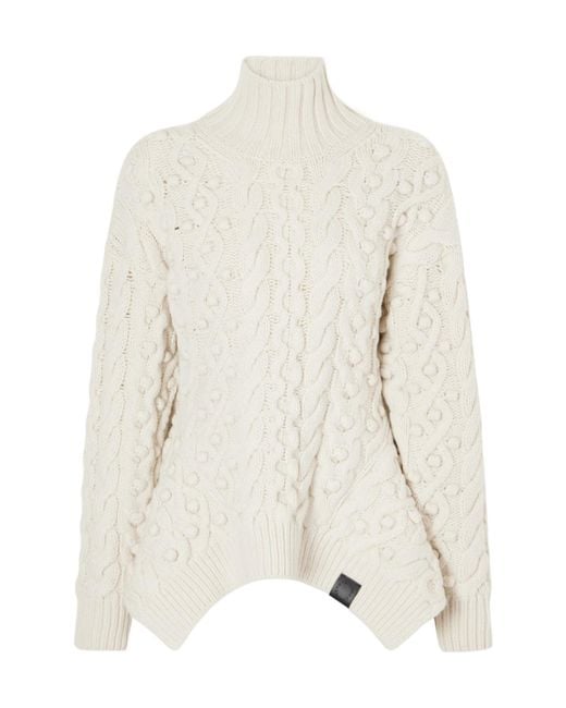 Stella McCartney White Bobble Cable-Knit Wool Turtleneck Sweater